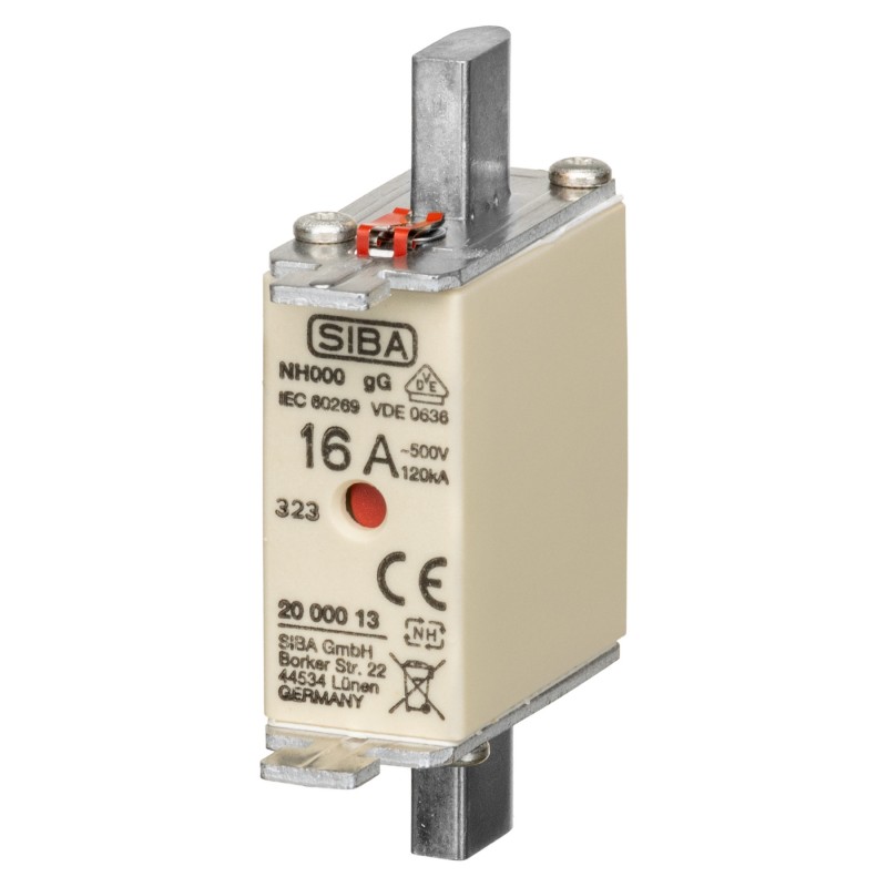 S20 000 13.16 - Предохранитель ножевой SIBA, 16 A, NH-000, gG, 500 В АС/220 В DC, Pronutec