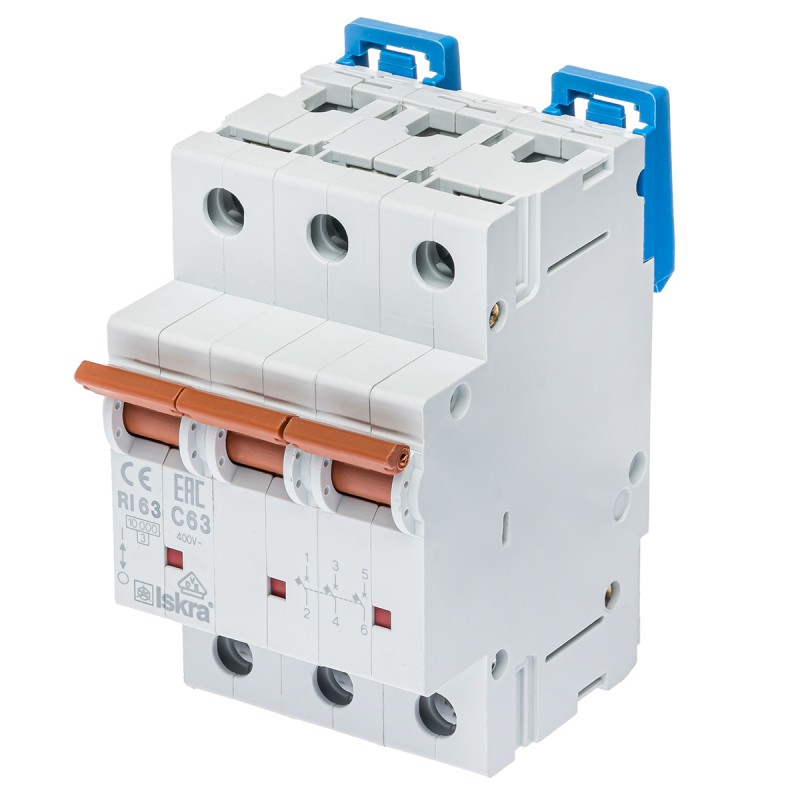 786100110000 - Автоматический выключатель RI63, 3P In=63 A, Кривая C, 10 кА, Iskra