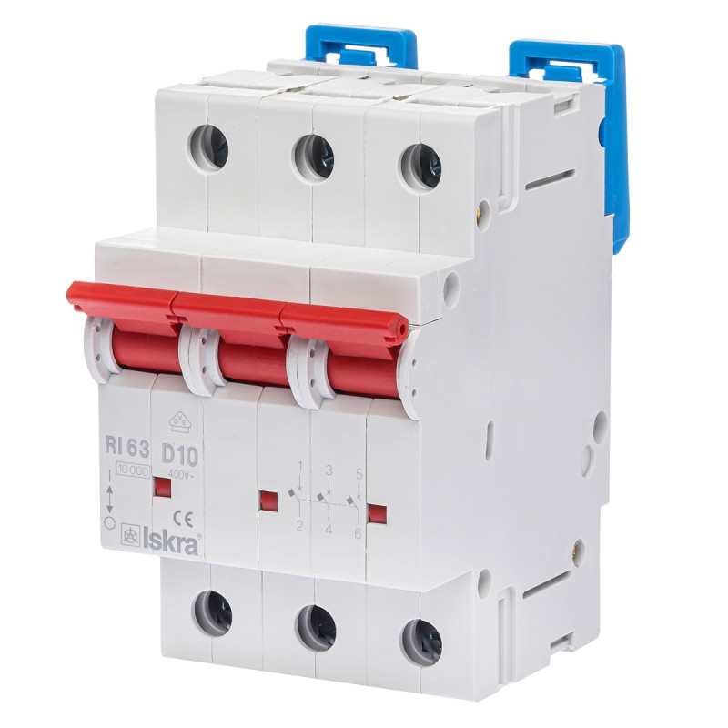 786100118000 - Автоматический выключатель RI63, 3P In=10 A, Кривая D, 10 кА, Iskra