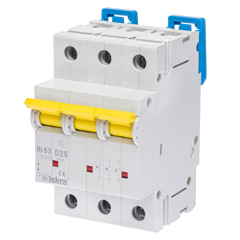 786100122000 - Автоматический выключатель RI63, 3P In=25 A, Кривая D, 10 кА, Iskra