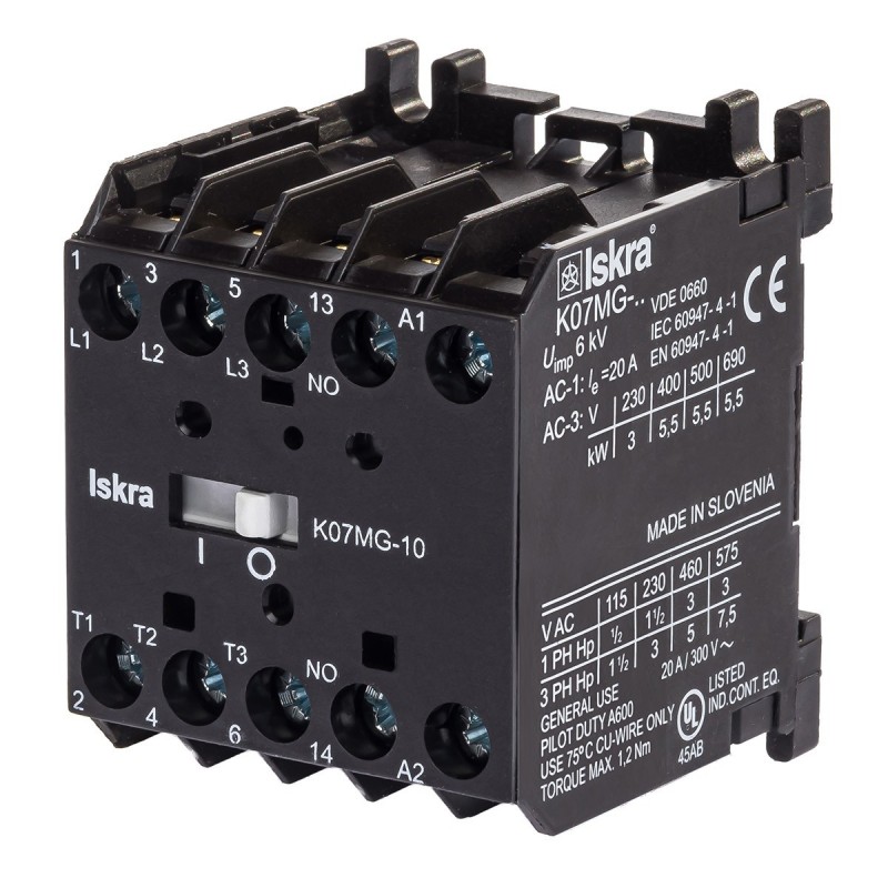 Миниконтактор K07MG-10, Ie-11.3 A, 5.5 кВт, Uc-24 В DC, 1NO, Iskra (030040091000)