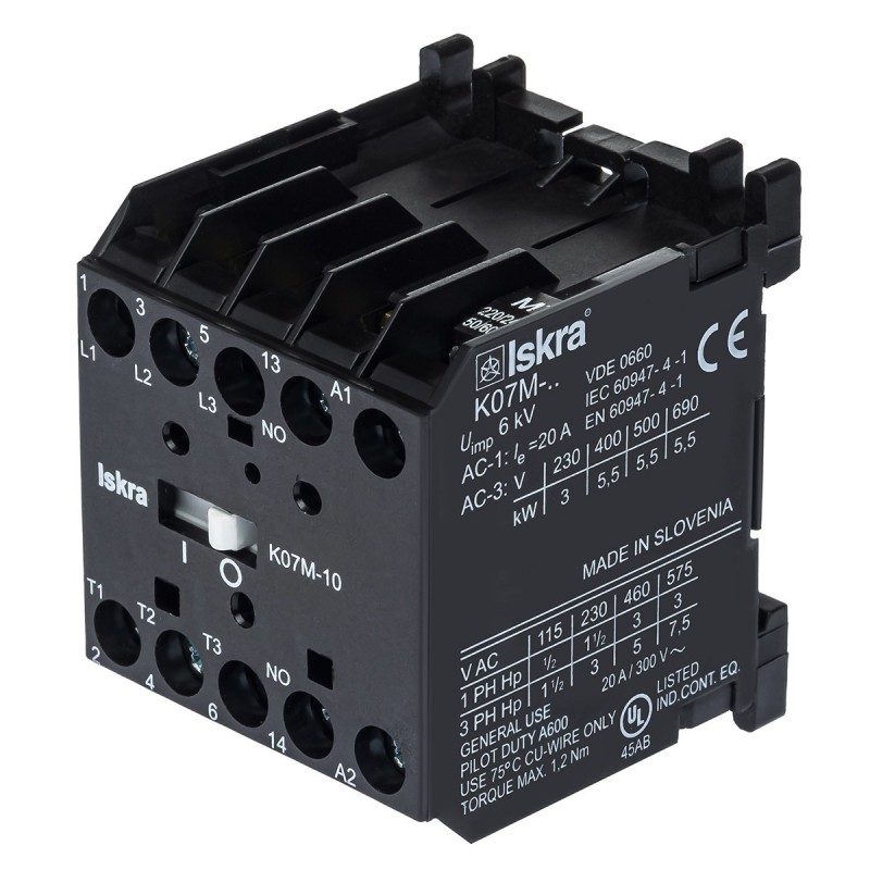 Миниконтактор K08M-10, Ie-15.5 A, 7.5 кВт (AC-3), Uc-24 В AC, 1NO, Iskra (030041328000)