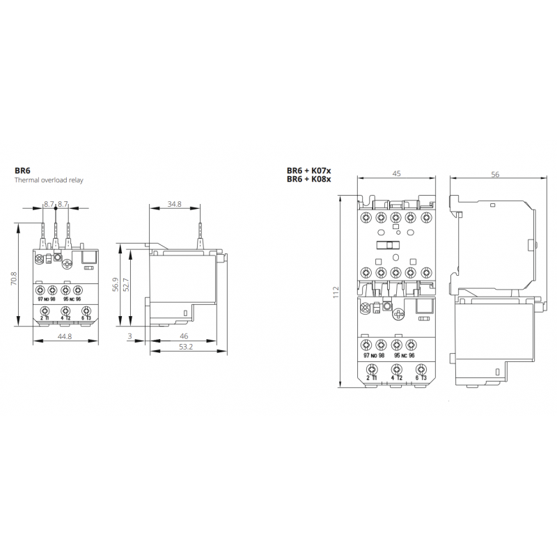 Тепловое реле BR7 для K07х-K08х, Ir-1.8–2.5 A, 1NO+1NC, Iskra (786050577000)