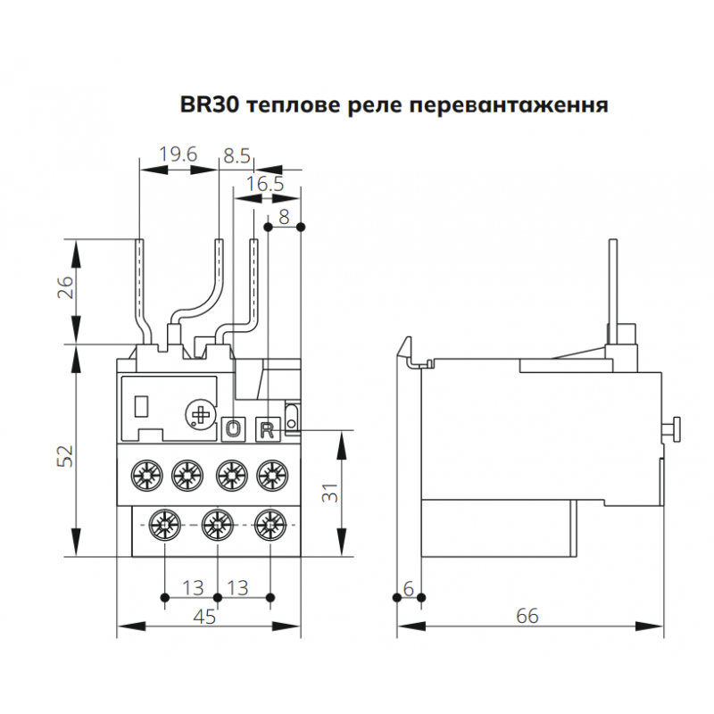 Тепловое реле BR30-30 для KNL22–38, Ir-24.5–30 A, 1NO+1NC, Iskra (786050503000)