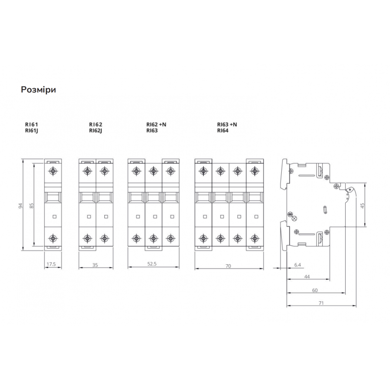786100042000 - Автоматический выключатель RI61, 1P In=25 A, Кривая B, 10 кА, Iskra