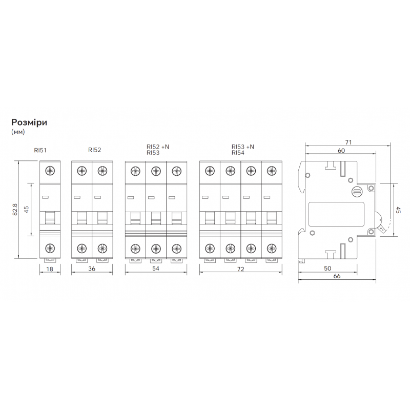786091102000 - Автоматический выключатель RI51, 1P In=16 A, Кривая C, 6 кА, Iskra