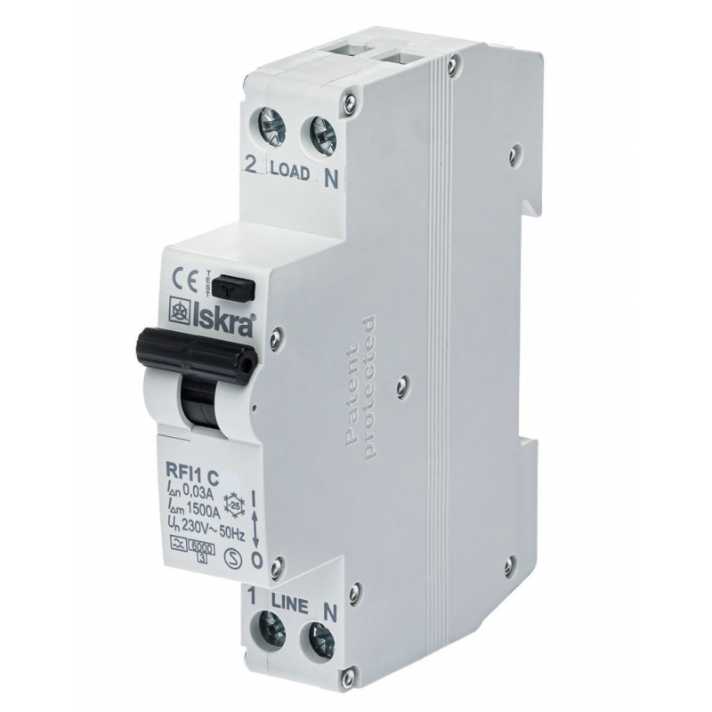786100922000 - Дифференциальный автоматический выключатель RFI1, 1+N, In-25 А, 30mA, Тип A, Кривая C, 6kA, Iskra