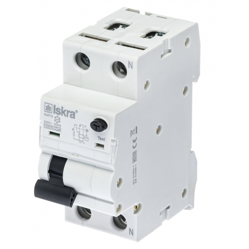 786100998000 - Дифференциальный автоматический выключатель KAFI2, 1+N, In-16 А, 30mA, Тип AC, Кривая C, 10kA, Iskra