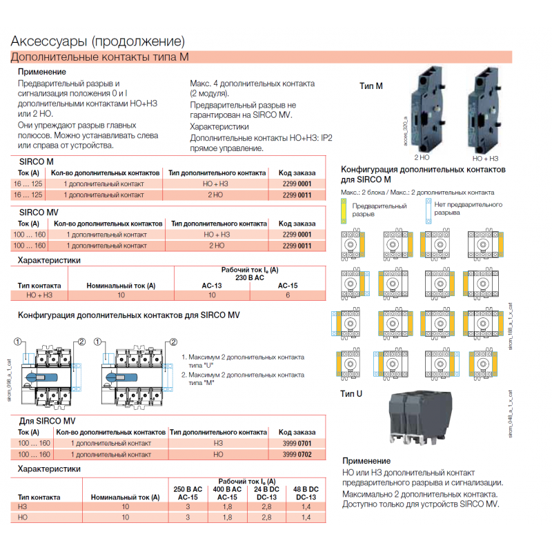 Контакт дополнительный 2NO Sirco M, 16–125 A, Socomec (22990011)