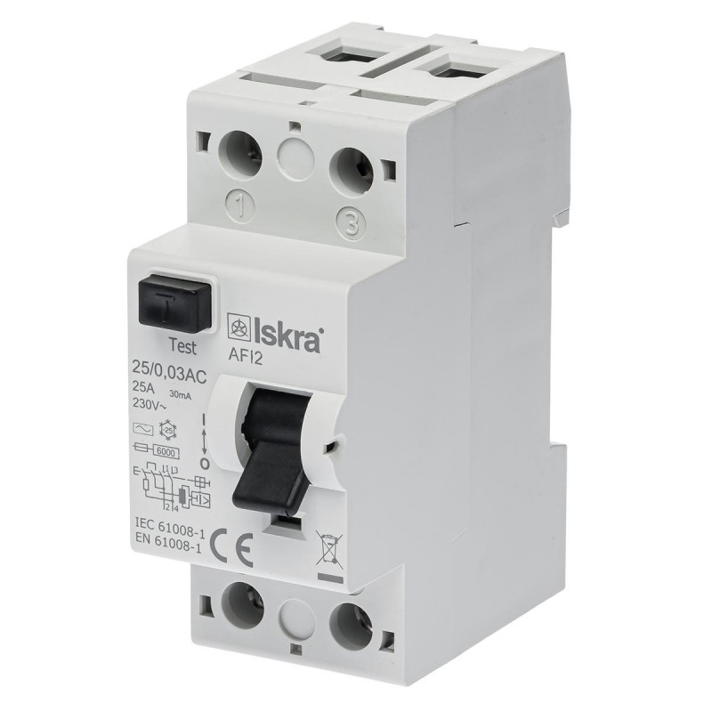 030105058000 - Дифференциальный выключатель нагрузки (УЗО) AFI2, 2P In-25А, 30mA, Тип AC, 6kA, ISKRA