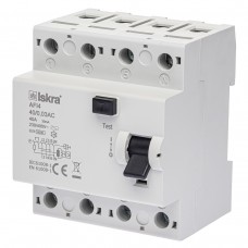 030105070000 - Дифференциальный выключатель нагрузки (УЗО) AFI4, 4P In-40А, 30mA, Тип AC, 6kA, ISKRA