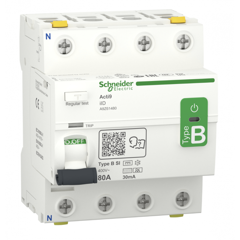 A9Z61480 - Дифференциальный выключатель нагрузки (УЗО) ilD, 4P In-80А, 30mA, Тип B-SI, 10kA, Schneider Electric