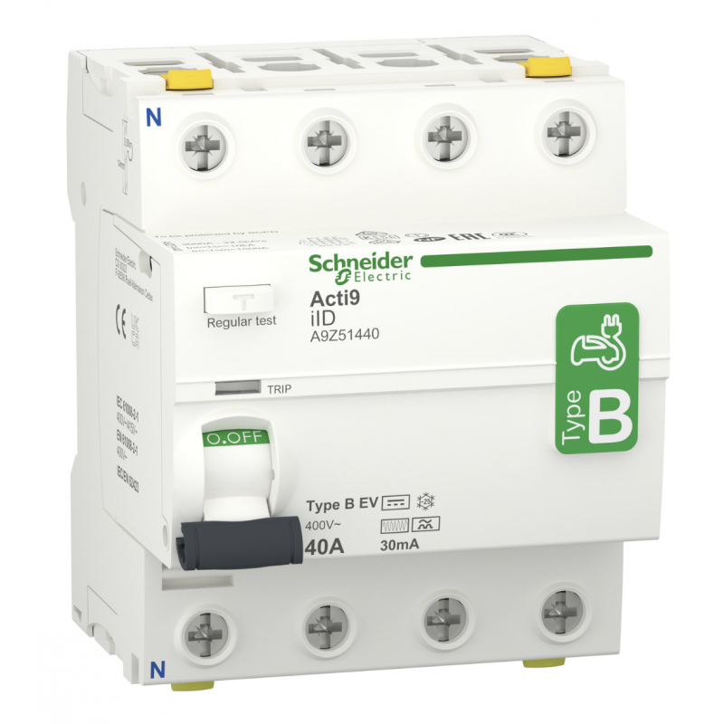 A9Z51440 - Дифференциальный выключатель нагрузки (УЗО) ilD, 4P In-40А, 30mA, Тип B, 10kA, Schneider Electric