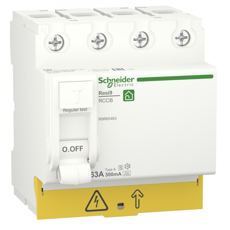 R9R65463 - Устройство защитного отключения RESI9, 4P 63A 300мА, тип A(S), 6kA. Schneider Electric