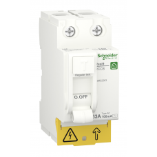 R9R52263 - Устройство защитного отключения RESI9, 2P 63A 100мА, тип AC, 6kA. Schneider Electric