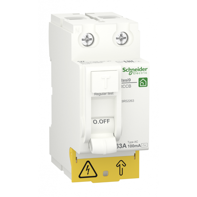 R9R52263 - Устройство защитного отключения RESI9, 2P 63A 100мА, тип AC, 6kA. Schneider Electric