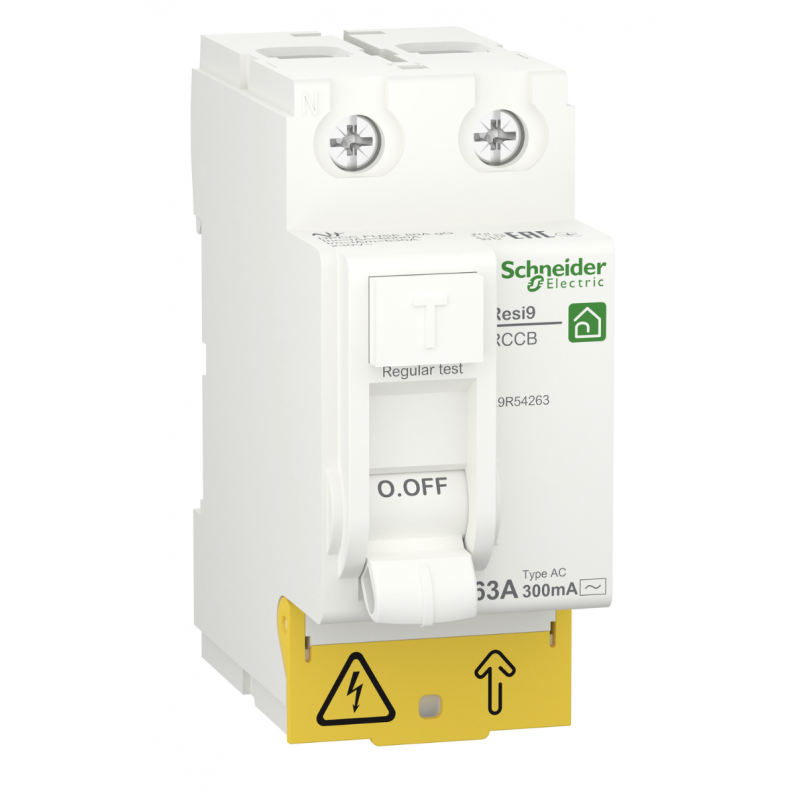 R9R54263 - Устройство защитного отключения RESI9, 2P 63A 300мА, тип AC, 6kA. Schneider Electric