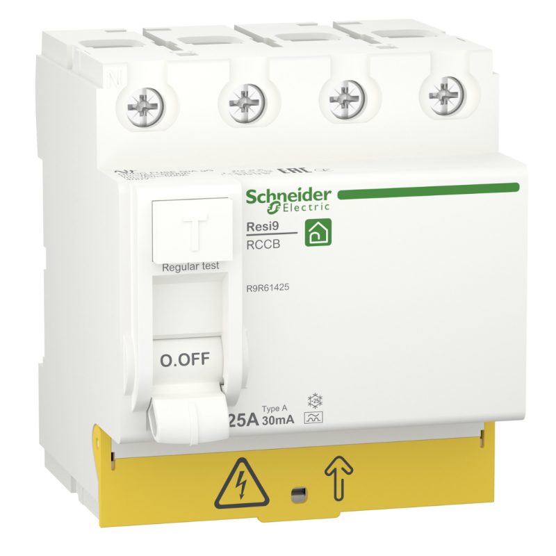 R9R61425 - Устройство защитного отключения RESI9, 4P 25A 30мА, тип A, 6kA. Schneider Electric