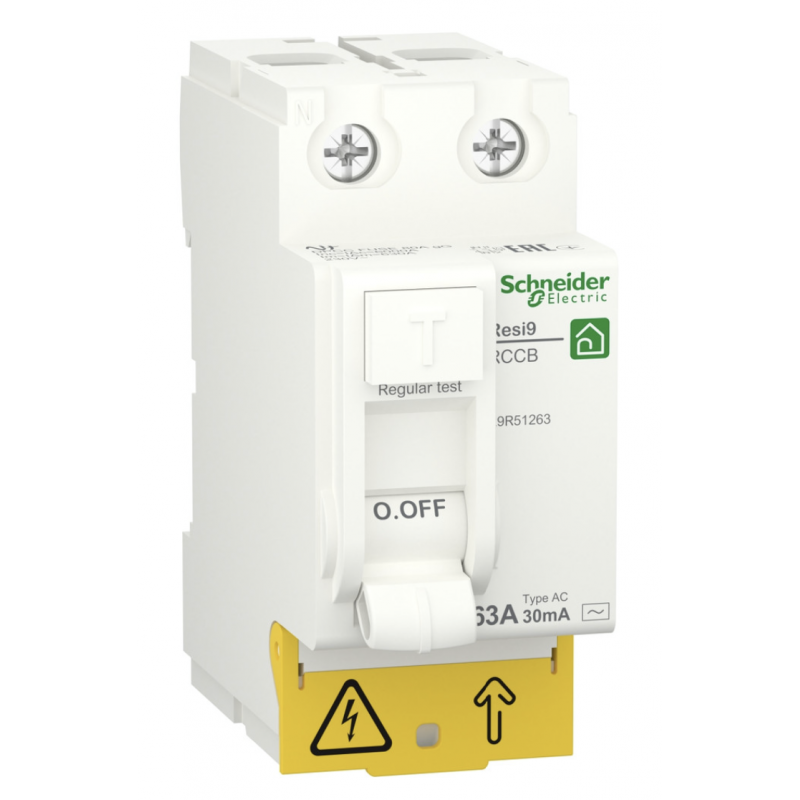 R9R51263 - Устройство защитного отключения RESI9, 2P 63A 30мА, тип AC, 6kA. Schneider Electric