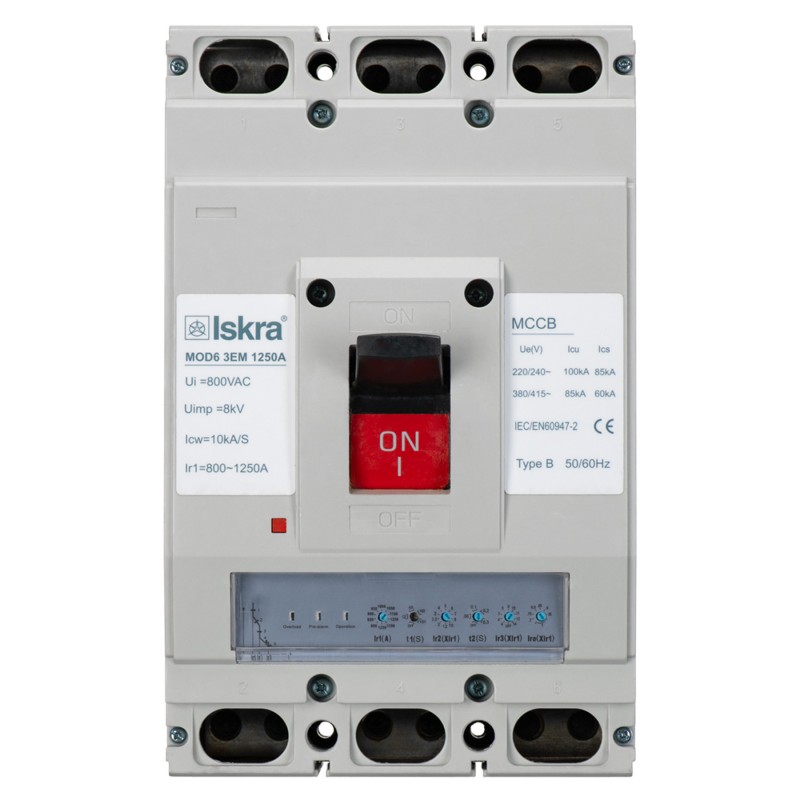 786103543000 - Автоматический выключатель  MOD6 3EM, 3P In-1250 А, 80кА, электронный (0.4-1), Iskra