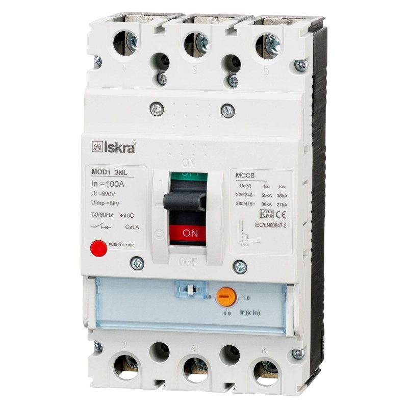 786104000000 - Автоматический выключатель  MOD1 3NL, 3P In-100 А, 36кА, термомагнитный (0.8-1), Iskra