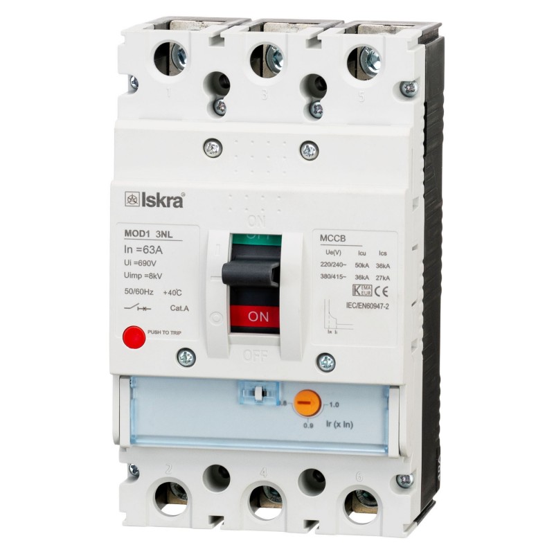 786103980000 - Автоматический выключатель  MOD1 3NL, 3P In-63 А, 36кА, термомагнитный (0.8-1), Iskra