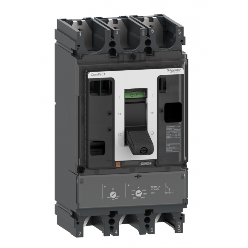 C63F4TM500D – Автоматический выключатель ComPacT NSX630F TMD, 4P In-500 A, 36 кА, 750 В DC, термомагнитный (0.7-1), Schneider Electric