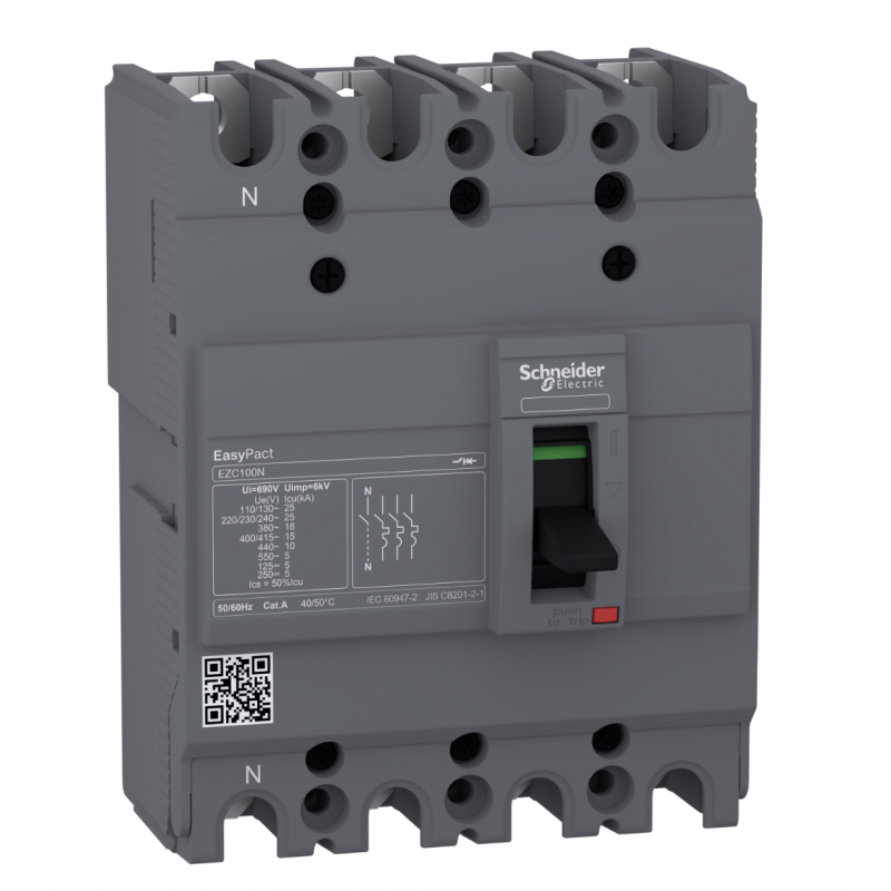 EZC100N4030 - Автоматический выключатель EasyPact EZC100N 4P In-30 А, 15кА, Schneider Electric