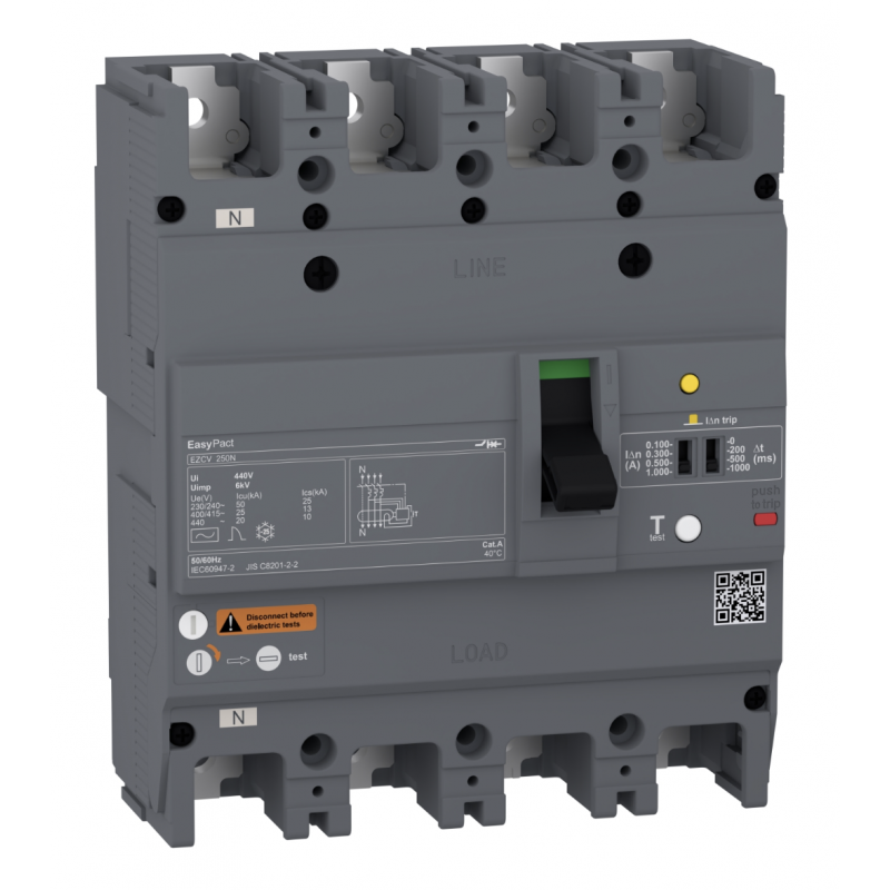 EZCV250N4200 - Автоматический выключатель EasyPact EZC250N 4P In-200 А, 25кА, Schneider Electric