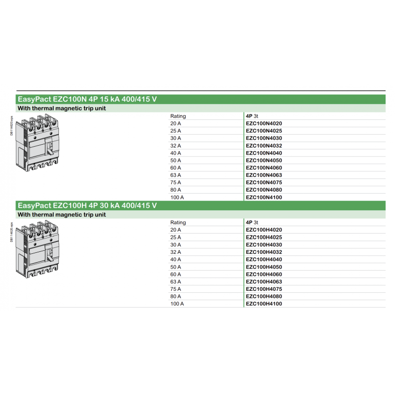 EZC100N4030 - Автоматический выключатель EasyPact EZC100N 4P In-30 А, 15кА, Schneider Electric