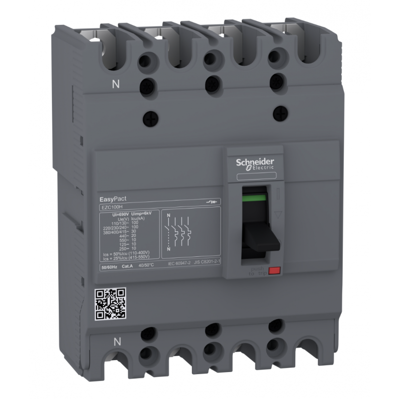 EZC100H4025 - Автоматический выключатель EasyPact EZC100H, 4P In-25 А, 30кА, Schneider Electric