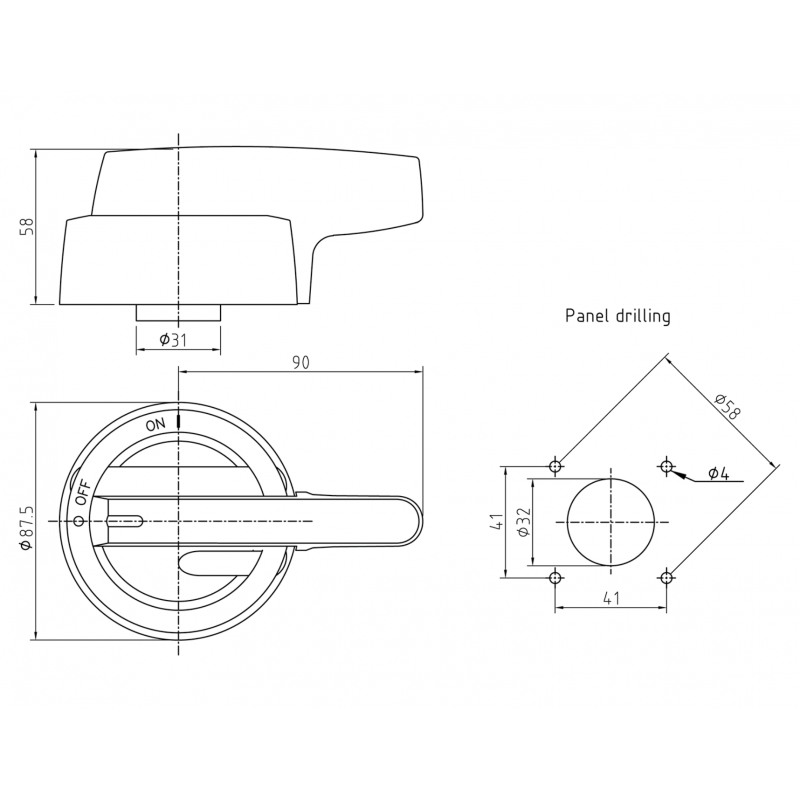 Ручка для переключателя KU (I-0-II) 100–160A, черная, IP65, KATKO (LK12CO102)