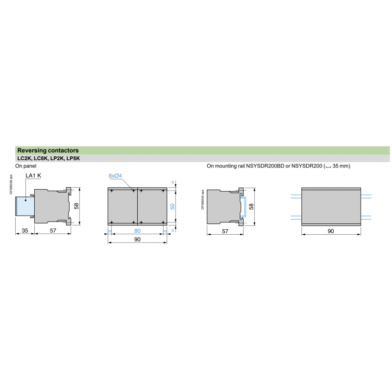 LP2K0901BD - Реверсивный контактор Tesys K, In-9 A, 4 кВт, Uc-24 В DC, 1NC, Schneider Electric