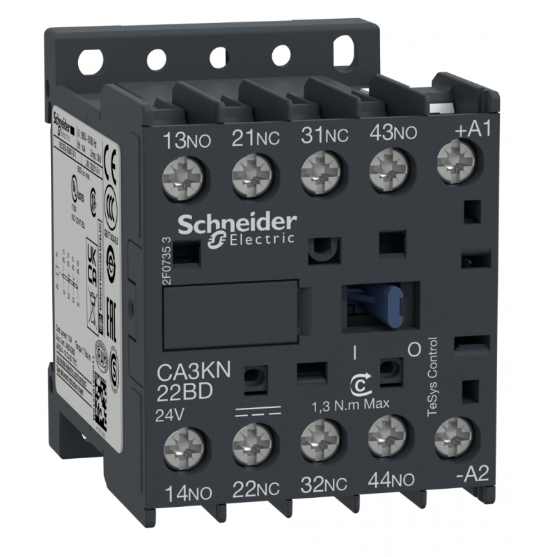 CA3KN22BD - Реле управления TeSys K, Ith-10 A (AC-15/DC-13), Uc-24 В DC, 2NO+2NC, Schneider Electric