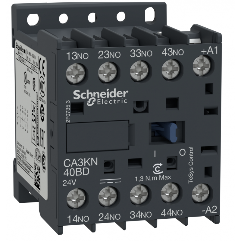 CA3KN40BD - Реле управления TeSys K, Ith-10 A (AC-15/DC-13), Uc-24 В DC, 4NO, Schneider Electric