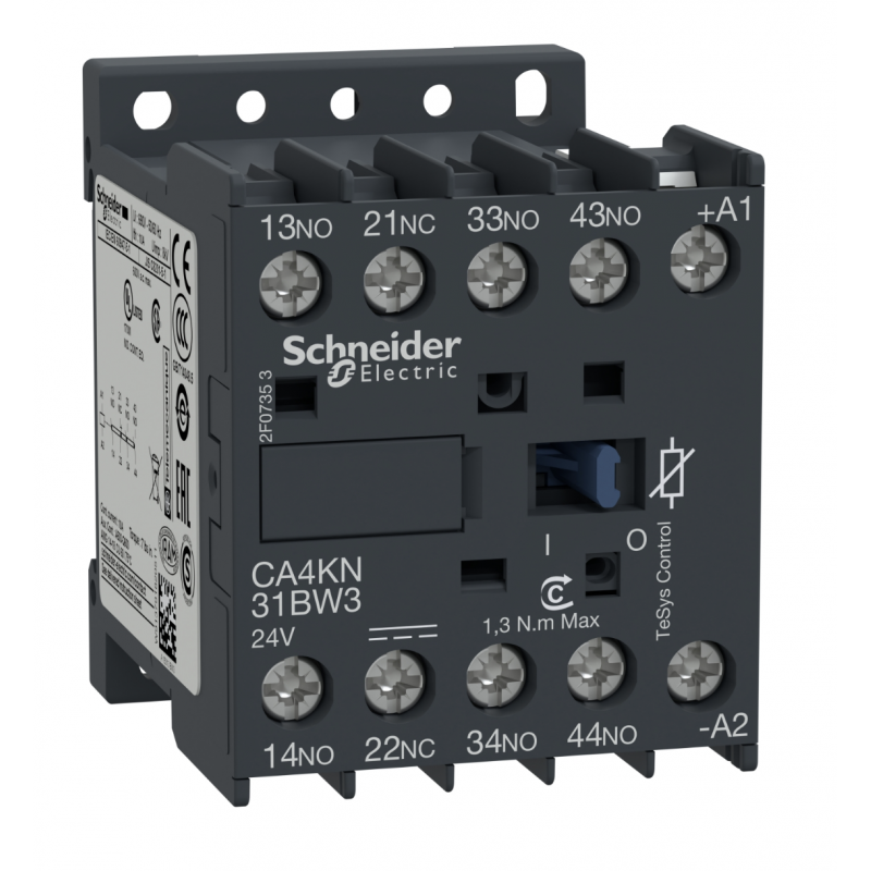CA4KN31BW3 - Реле управления TeSys K, Ith-10 A (AC-15/DC-13), Uc-24 В DC, 3NO+1NC, встроенный супрессор, Schneider Electric