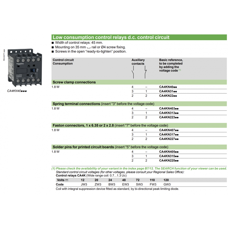 CA4KN403BW3 - Реле управления TeSys K, Ith-10 A (AC-15/DC-13), Uc-24 В DC, 4NO, встроенный супрессор, пружин., Schneider Electric