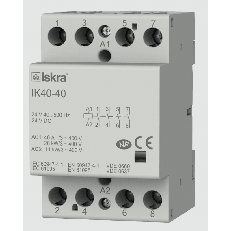 030045022000 - Контактор модульный IK40-40, In-40 A (AC-7A), Uc-24 В AC/DC, 4NO, Iskra