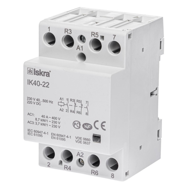 030045150000 - Контактор модульный IK40-22, In-40 A (AC-7A), Uc-230 В AC/DC, 2NO+2NC, Iskra