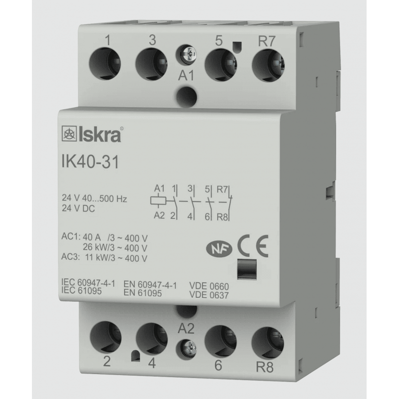 030045485000 - Контактор модульный IK40-31, In-40 A (AC-7A), Uc-24 В AC/DC, 3NO+1NC, Iskra