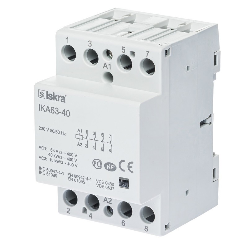 030045522000 - Контактор модульный IKA63-40, In-63 A (AC-7A), Uc-230 В AC, 4NO, Iskra