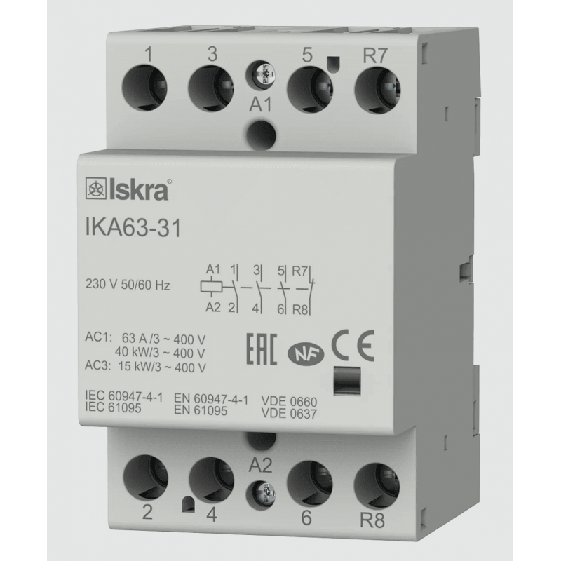 030045533000 - Контактор модульный IKA63-31, In-63 A (AC-7A), Uc-230 В AC, 3NO+1NC, Iskra