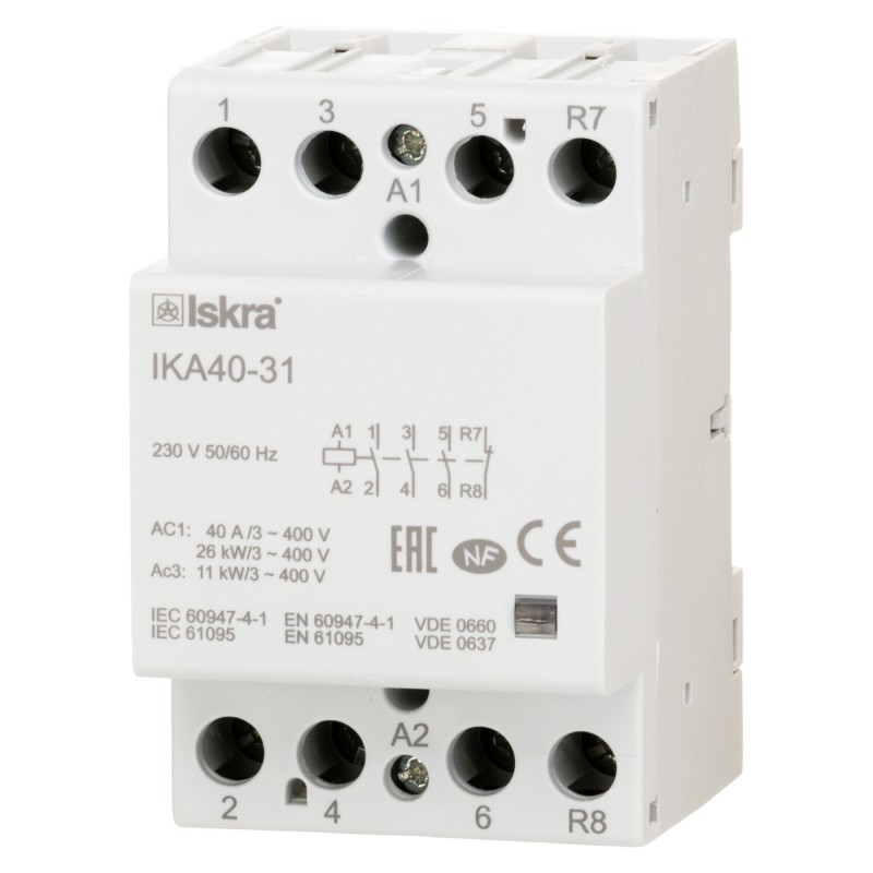 030045597000 - Контактор модульный IKA40-31, In-40 A (AC-7A), Uc-230 В AC, 3NO+1NC, Iskra