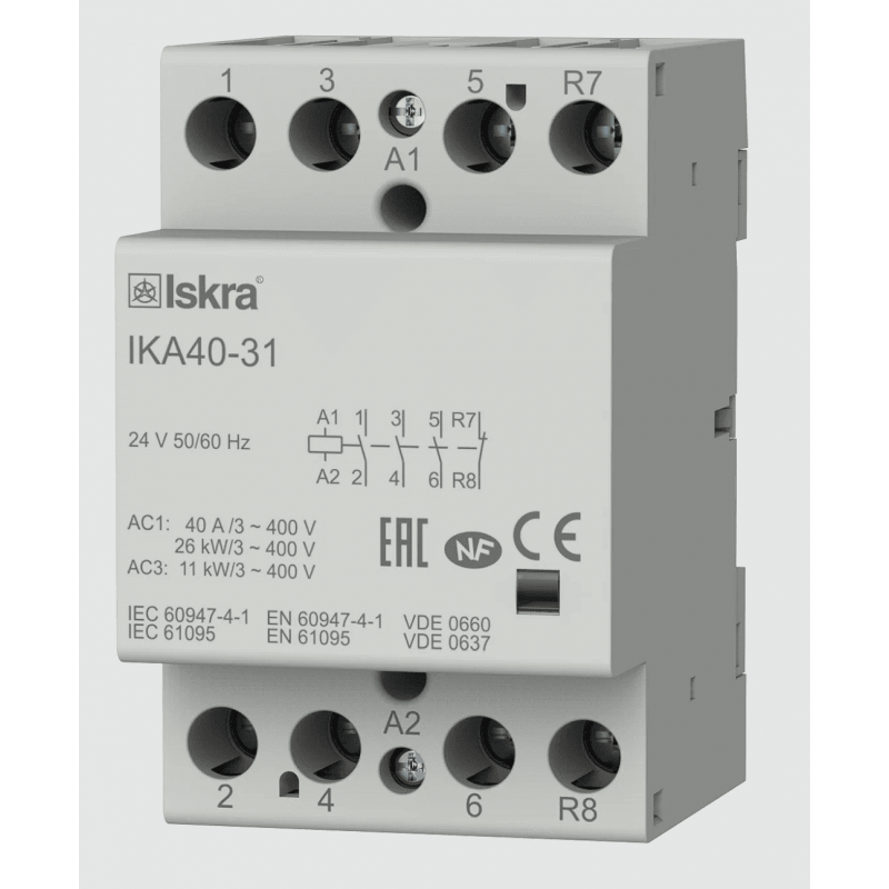 030045598000 - Контактор модульный IKA40-31, In-40 A (AC-7A), Uc-24 В AC, 3NO+1NC, Iskra