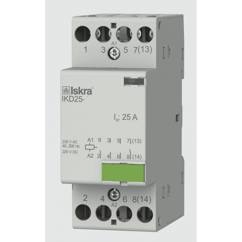 030046016000 - Контактор модульный IKD25-31, In-25 A (AC-7A), Uc-230 В AC/DC, 3NO+1NC, Iskra