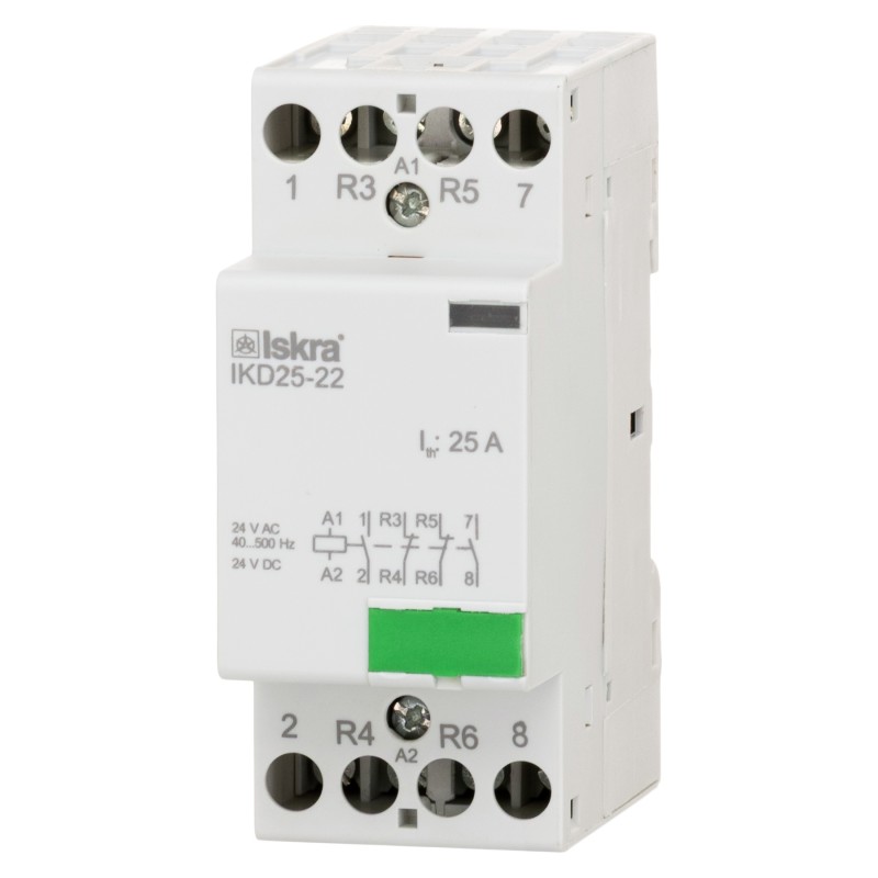 030046033000 - Контактор модульный IKD25-22, In-25 A (AC-7A), Uc-24 В AC/DC, 2NO+2NC, Iskra