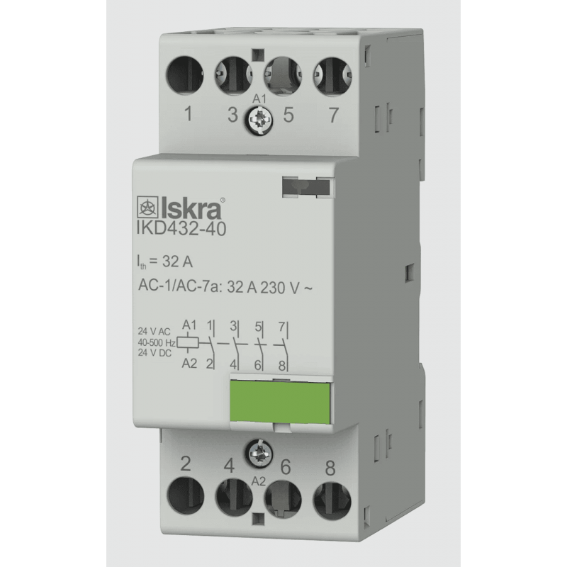 030046884000 - Контактор модульный IKD432-40, In-32 A (AC-7A), Uc-24 В AC/DC, 4NO, Iskra