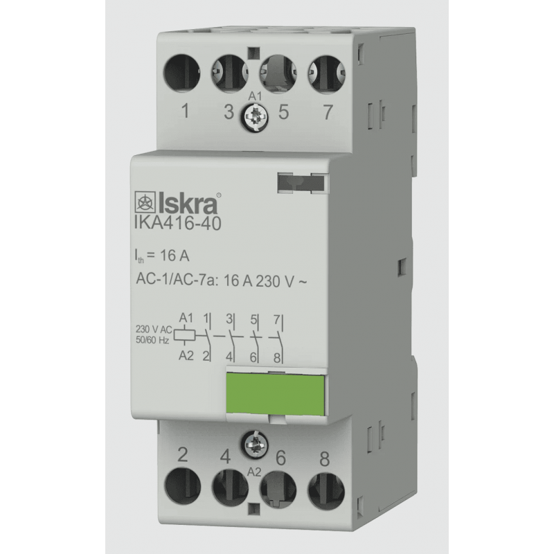 030047496000 - Контактор модульный IKA416-40, In-16 A (AC-7A), Uc-230 В AC, 4NO, Iskra