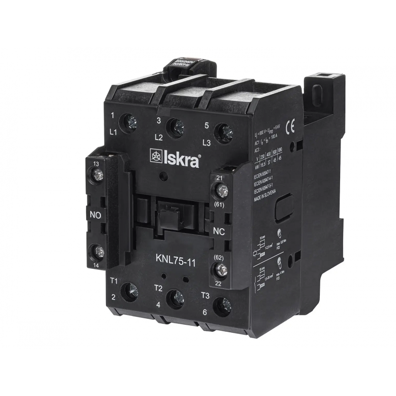 30051103000 - Контактор KNL75-11 M7, In-70 A, 37 кВт, Uc-220...240 В AC, 1NO+1NC, Iskra