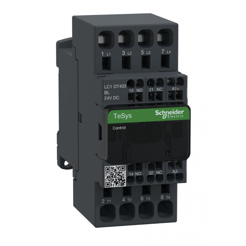 LC1DT403BL - Контактор TeSys D, 4P, In-40 A (AC-1), Uc-24 В DC, 1NO+1NC, встроенный супрессор, пружин., Schneider Electric